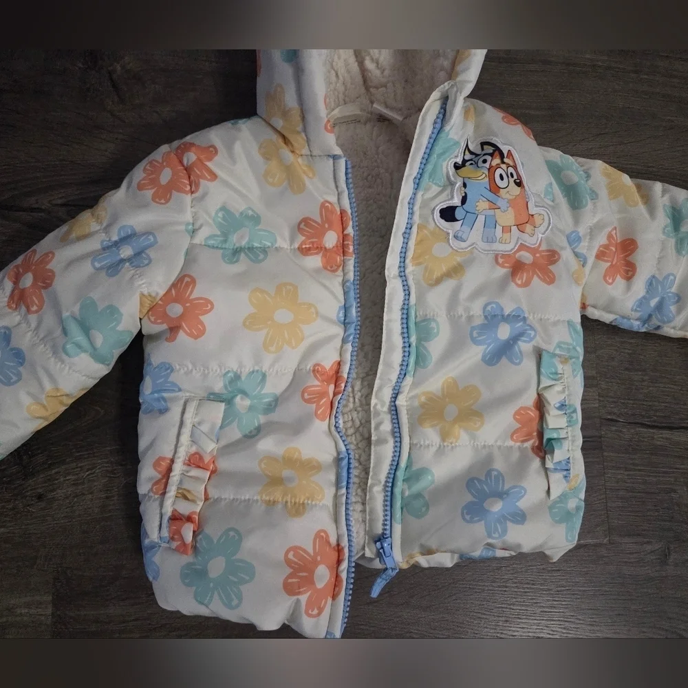 Girls Bluey Floral Puffer Jacket Size 3t